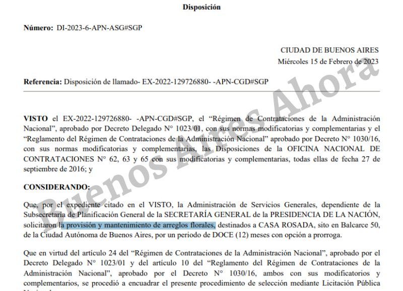 El pliego licitatorio millonario para la compra de flores.