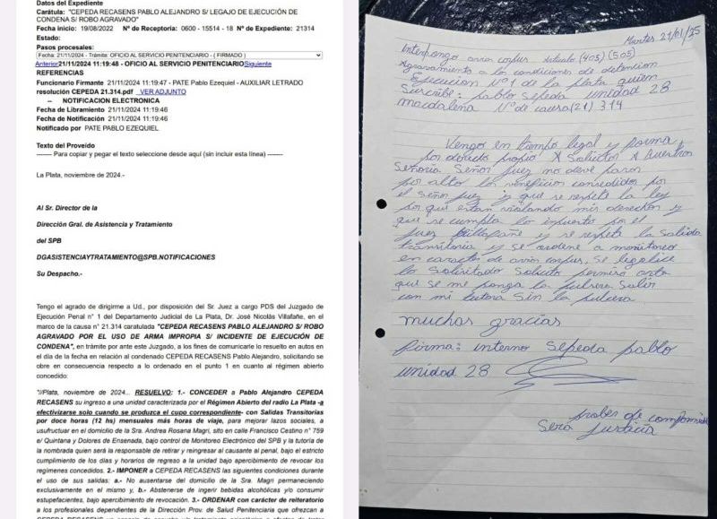 Documentación entregada por la Justicia a la víctima.