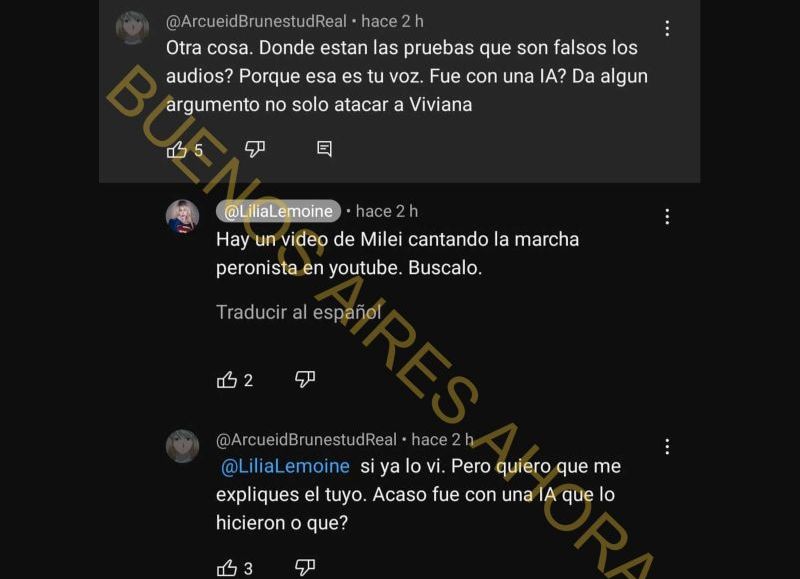 Acá hace referencia a que los chats son falsos y los audios es una Inteligencia Artificial. (Foto: Buenos Aires Ahora)