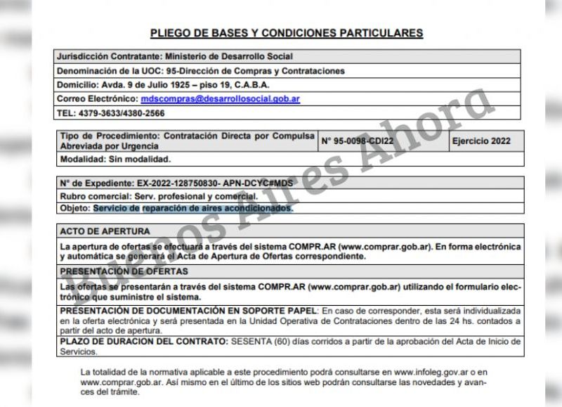 El pliego licitatorio del servicio contratado.