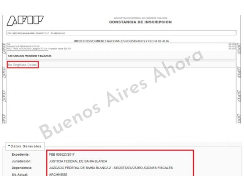 La situación de Pollero ante la AFIP y la Justicia, con varios juicios en su contra. 
