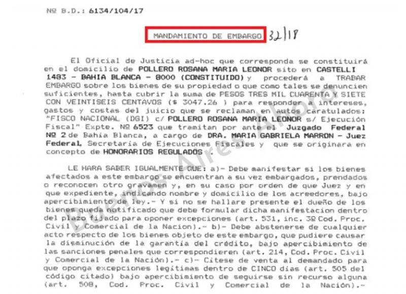 El mandamiento de embargo para Pollero.