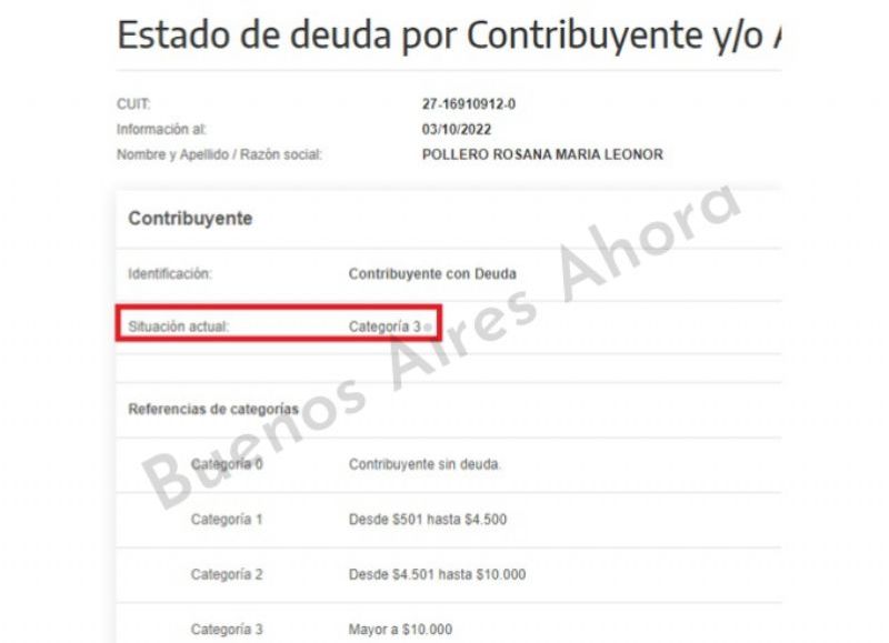 La situación de Pollero ante ARBA por una deuda.