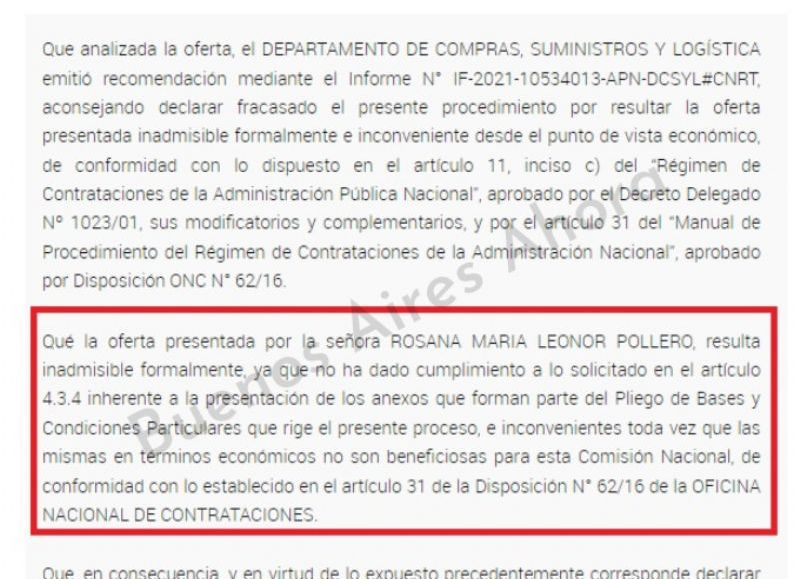 Otra de las tantas ofertas que presentó Pollero y que le fue denegada.
