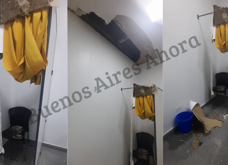 Así quedó el techo y la sala de tomografía del Gonnet tras la caída del cielo raso.