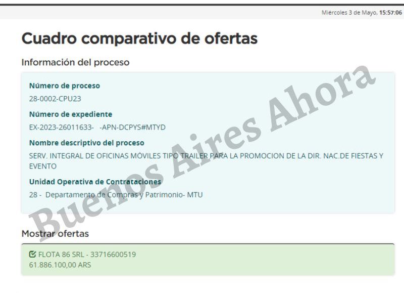 La empresa que ya presentó su presupuesto es la firma FLOTA 86 SRL, por un total de $61.886.100.