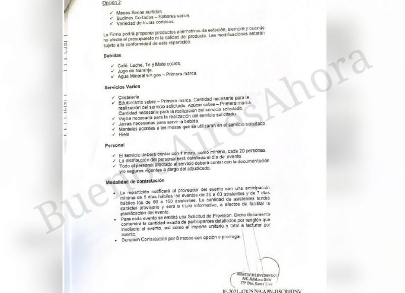 Los detalles del catering millonario.
