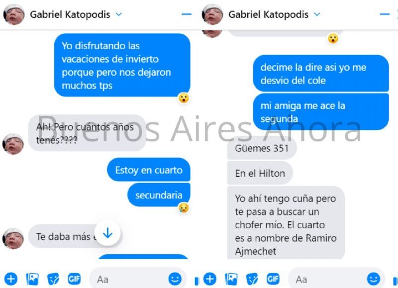 Los chats filtrados por la joven a este portal, con Gabriel Katopodis. (Foto: Buenos Aires Ahora)