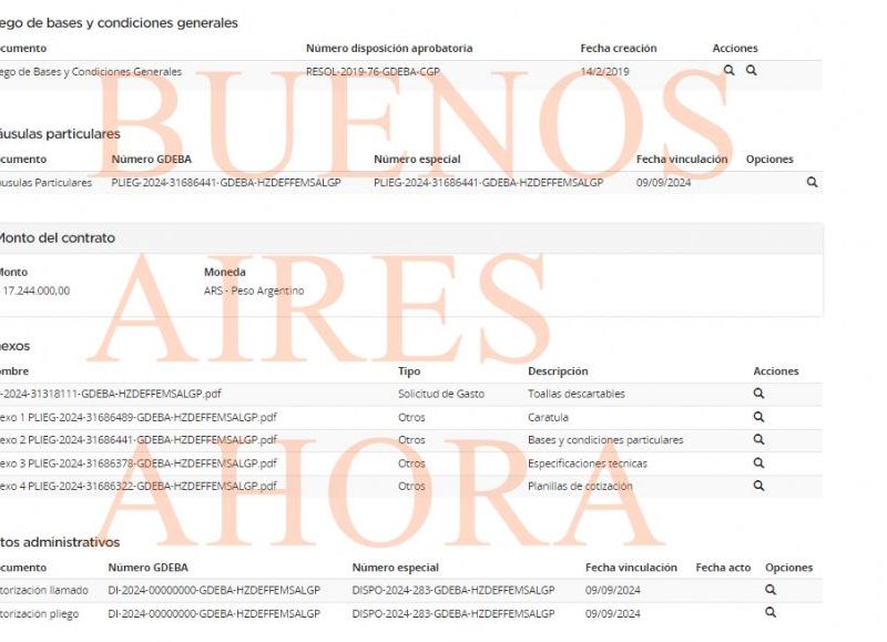 En esta ocasión, el gobierno provincial va a realizar una compra de Toallas descartables.