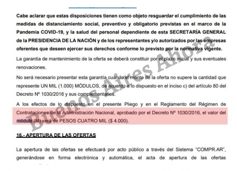 El valor de la licitación equivale a 5 mil módulos, y cada uno cuesta 4 mil pesos.