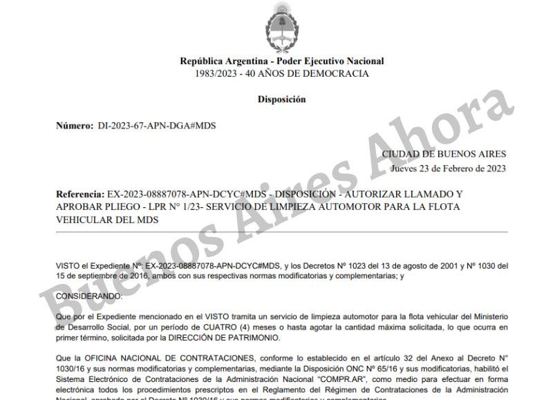 El pliego licitatorio de la compulsa realizada por el Gobierno nacional.