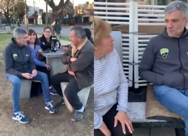 Juan Zabaleta en uno de sus recorridos habituales, el fin de semana en la Plaza Yapeyú escuchando de primera mano a los vecinos de Hurlingham