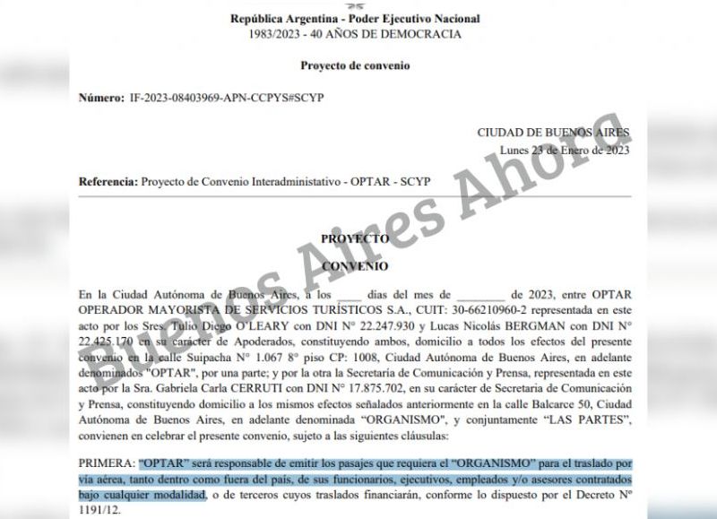 El gobierno firmó un convenio con la empresa Optar Operador Mayorista de Servicios Turísticos S. A.