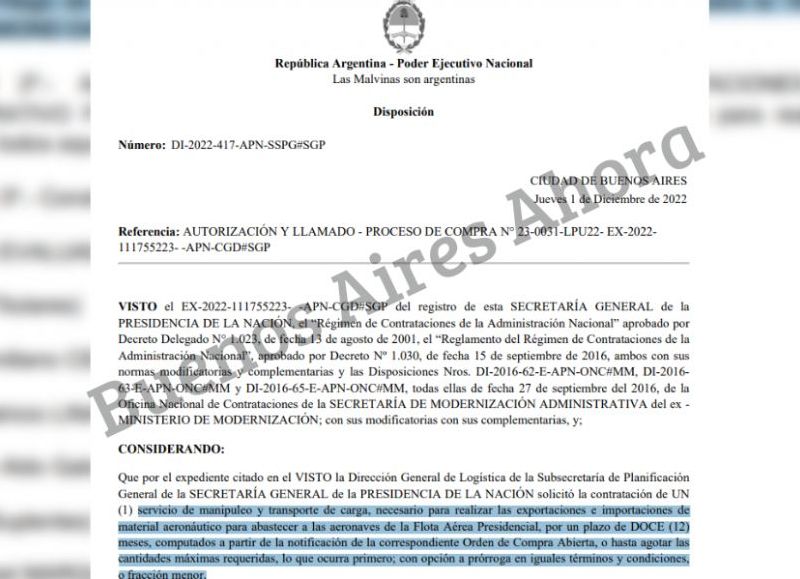 El pliego licitatorio firmado por la Secretaría General de la Presidencia de la Nación.