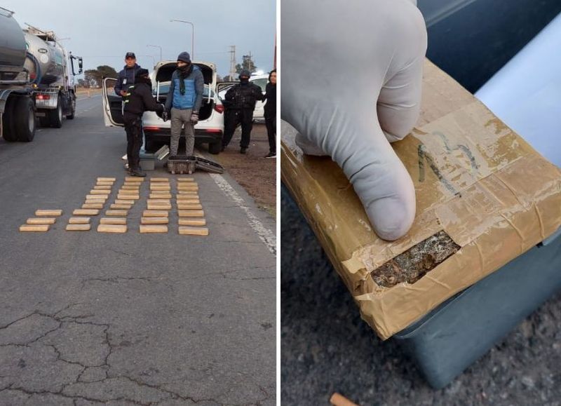 En el interior de uno de los vehículos encontraron un ladrillo de cannabis compacto envuelto en cinta que pesaba 724 gramos y otro trozo compacto de cannabis de 106 gramos.