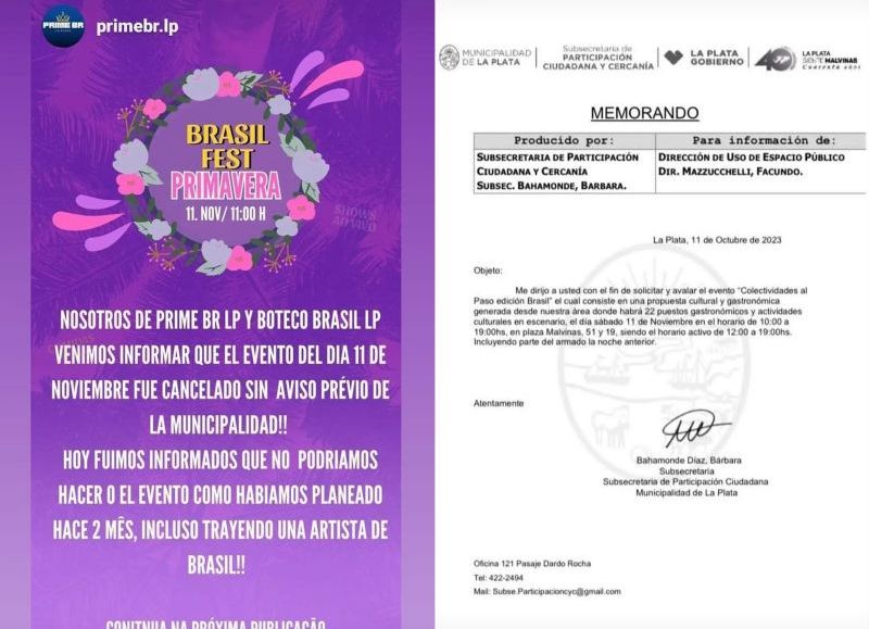 Documento de la Comuna platense que aprobaba el evento luego cancelado.