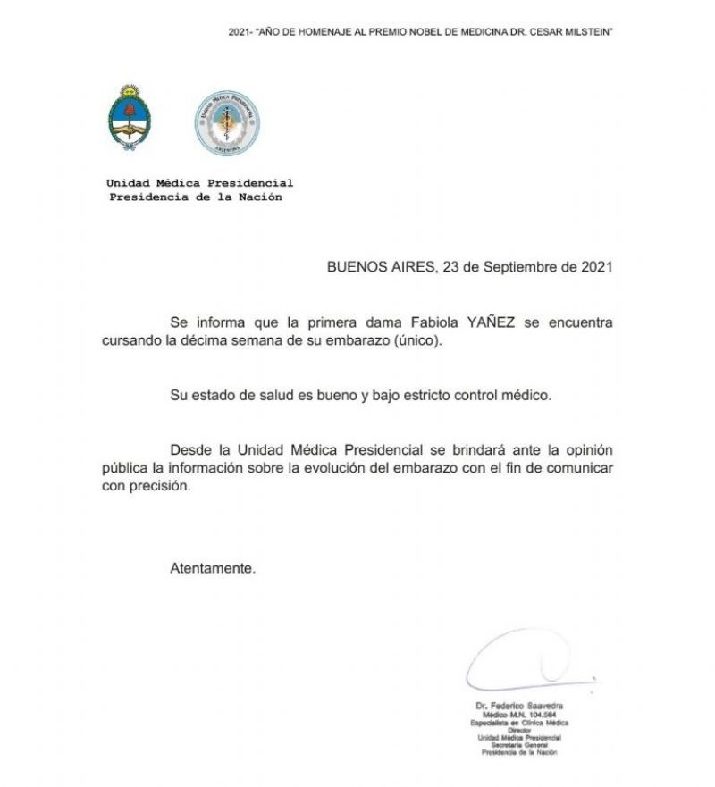 El comunicado de Presidencia.