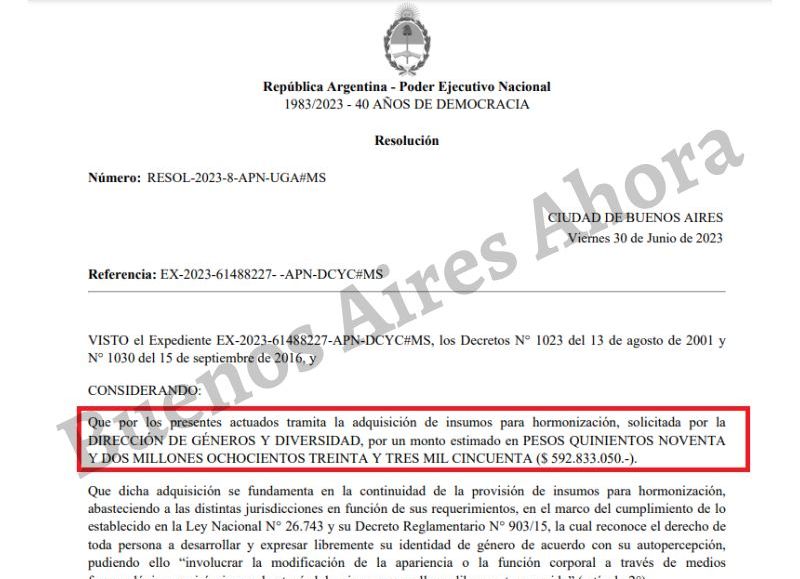 El pliego licitatorio en donde detallan el presupuesto millonario para la compra de hormonas.