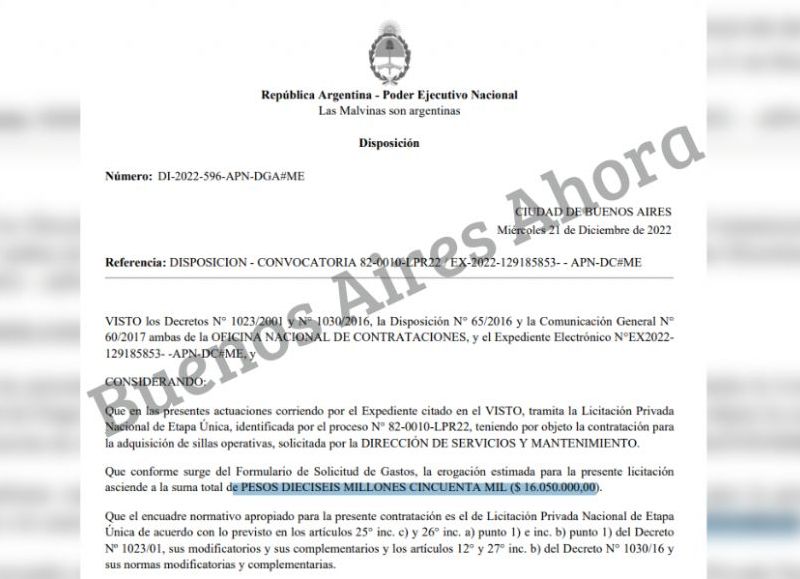 El pliego licitatorio firmado por el director general del organismo dirigido por Jaime Perczyk.