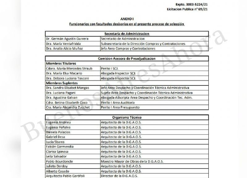 Los funcionarios que están a cargo de la licitación.