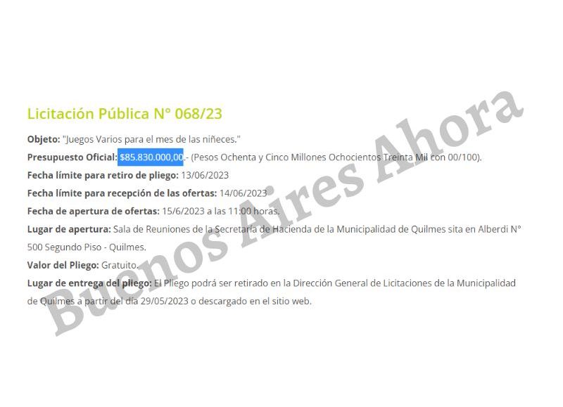 Se anunció en el sitio de compras del gobierno municipal que se gastarán la exorbitante suma de $85.830.000.