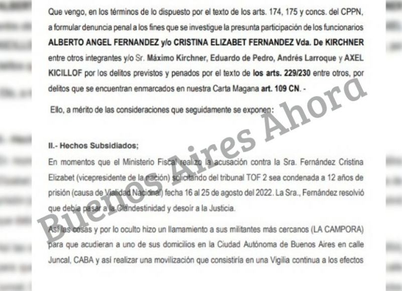 La denuncia fue presentada ante los tribunales de Comodoro Py.