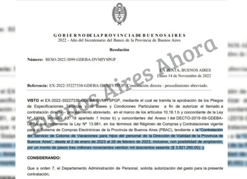 El pliego licitatorio que presentó Vialidad bonaerense.