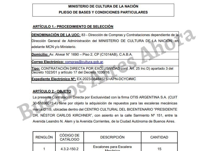 El documento que describe la compra directa por exclusividad.