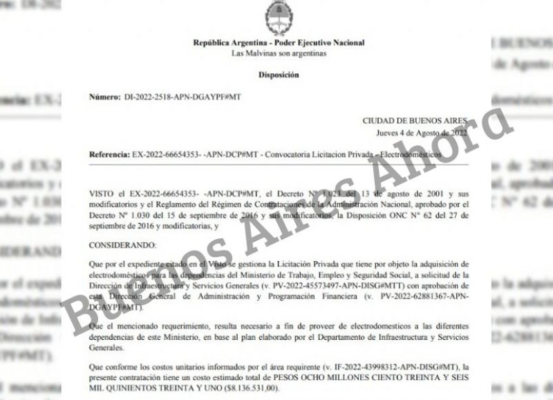 El pliego licitatorio fue publicado en el sitio de compras del Gobierno.