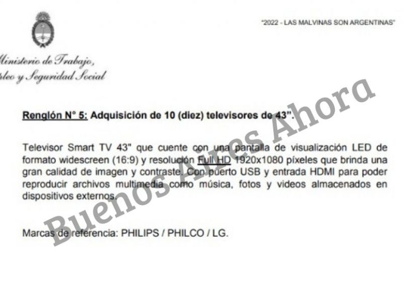 Solicitaron 10 televisores full HD para las oficinas del organismo.