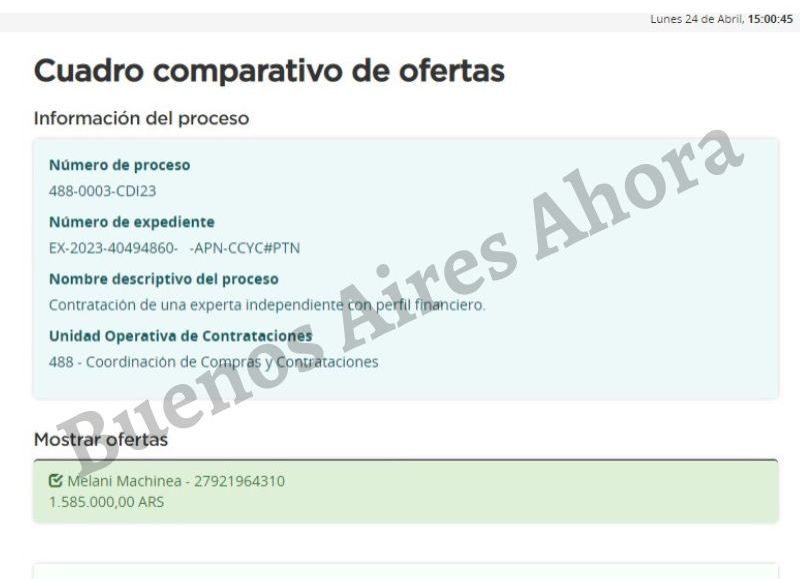 Por este contrato, recibirá la suma de 1.585.000 pesos de las arcas del Estado.
