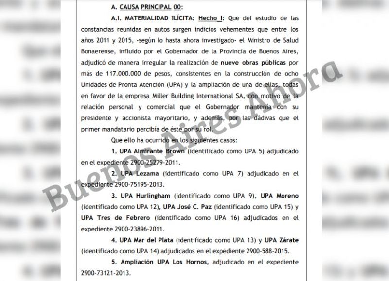 Parte del pedido de elevación a juicio contra el ex gobernador de la Provincia de Buenos Aires.