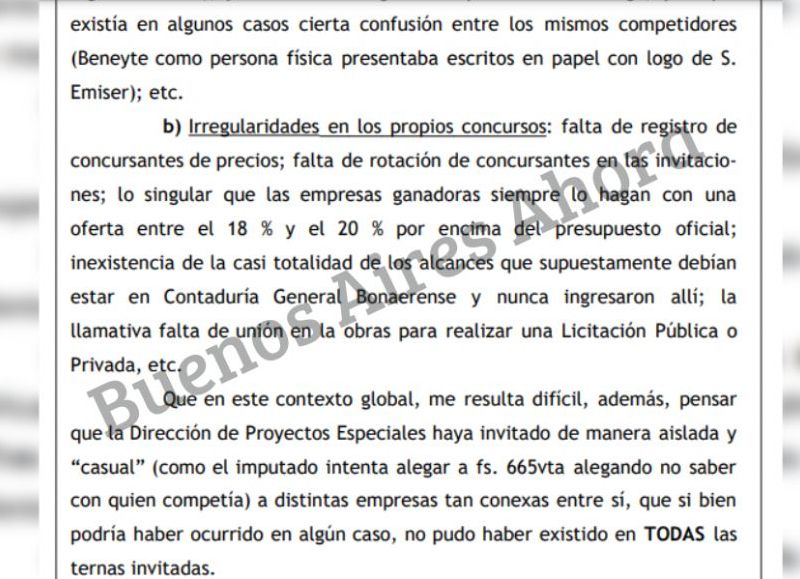 Parte del pedido de elevación a juicio contra el ex gobernador de la Provinicia de Buenos Aires.