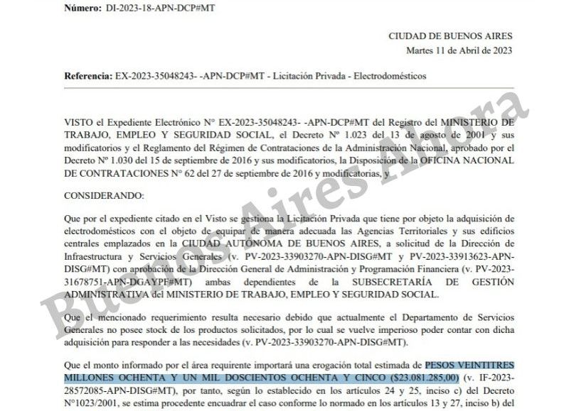 El pliego licitatorio millonario firmado por Raquel "kelly" Olmos.